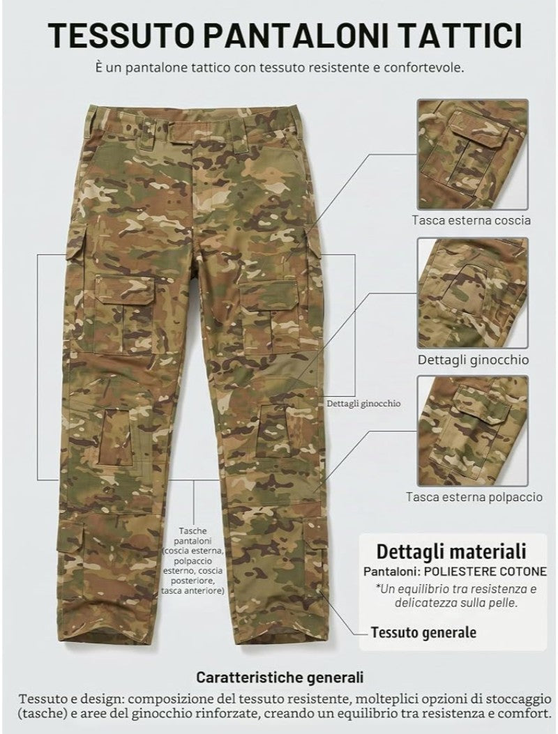 Completo Tattico Professionale – Maglia Combat Shirt e Pantaloni Mimetici Multicam